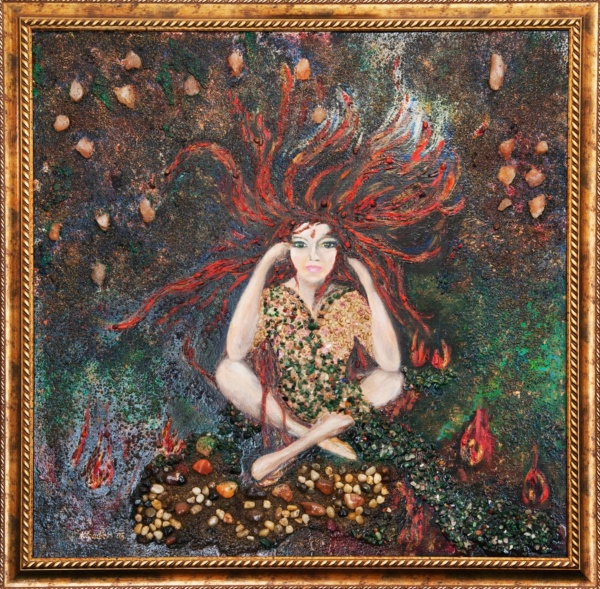 KRÁLOVNA OHNĚ´ olejpolodrahokamy 90X90cm